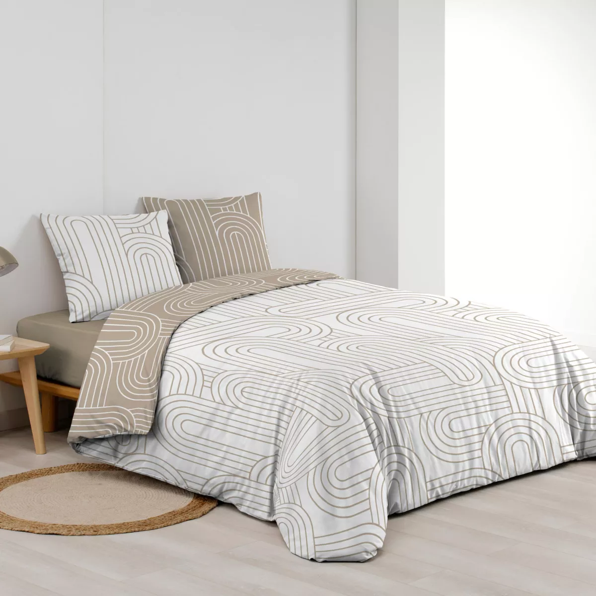 Katoenen dekbedovertrek en twee kussenslopen (240 x 220 cm) Modul Beige