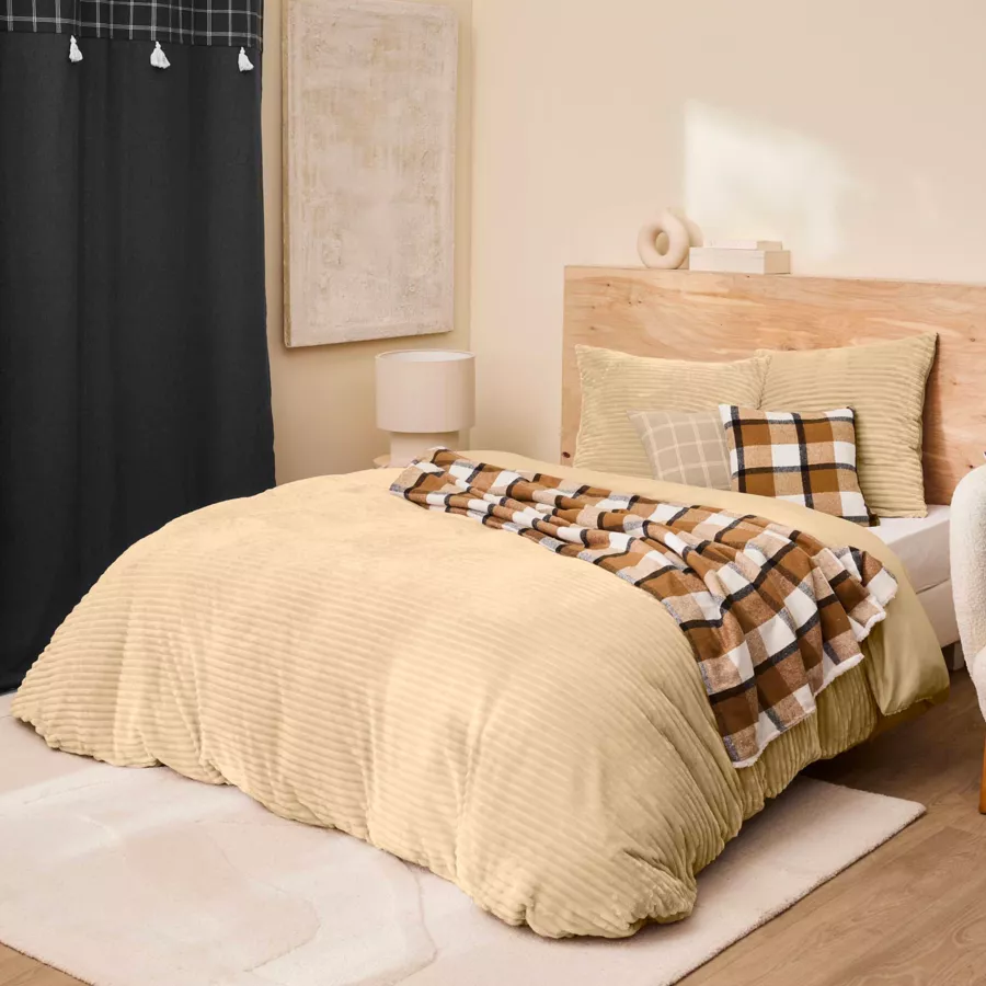 Parure 3 Pices (240 x 220 cm) Veloutea Sable, Flanelle Relief Unie