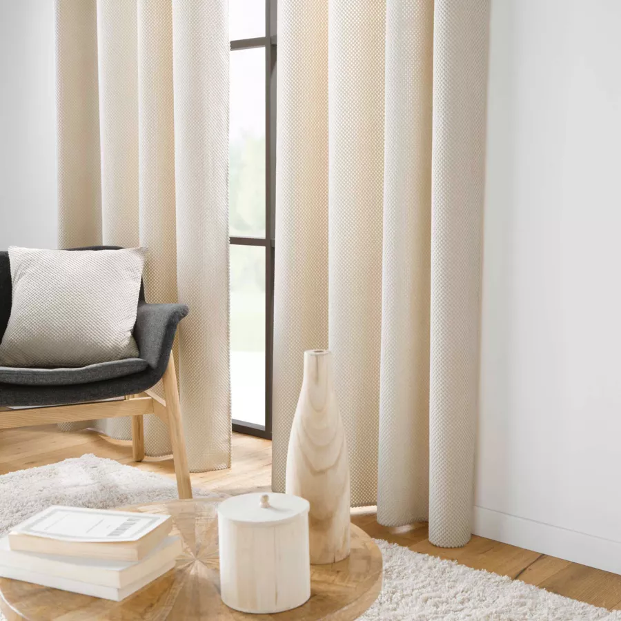 Rideau ˆ Oeillets (140 x 260 cm) Java Naturel, Flanelle Relief Unie
