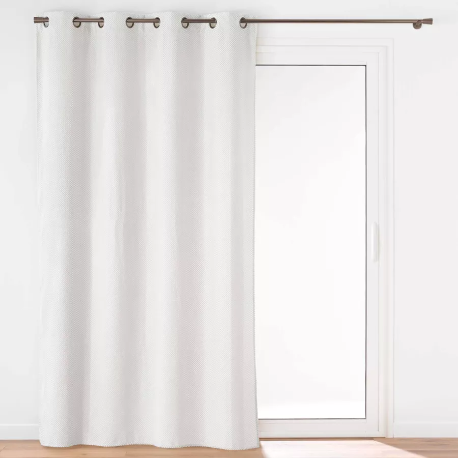 Rideau ˆ Oeillets (140 x 260 cm) Java Blanc, Flanelle Relief Unie