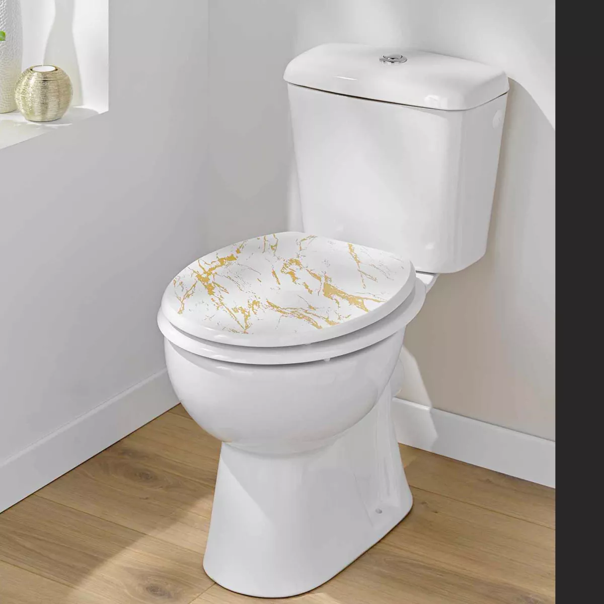 Tapa de inodoro 18 pulgadas MDF efecto mármol Aquamarbre Blanco