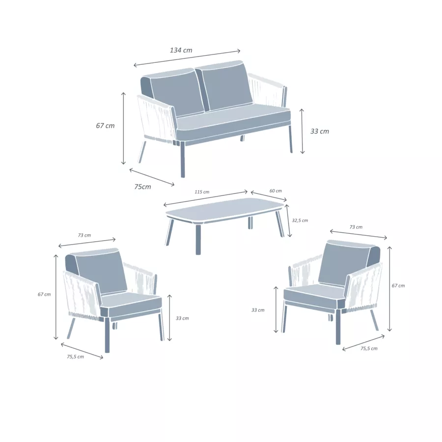 Tuinset van aluminium 4 zitplaatsen 4-delig Amalfi Wit en taupe