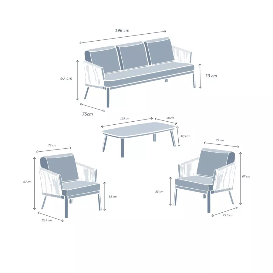 Conjunto de jardín en aluminio 5 plazas - 4 piezas Amalfi Blanco y beige