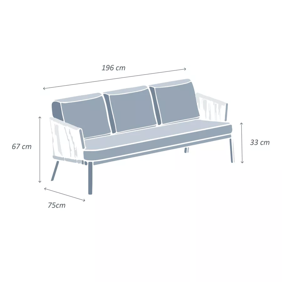 Sofá de jardín en aluminio 3 plazas Amalfi Blanco y topo
