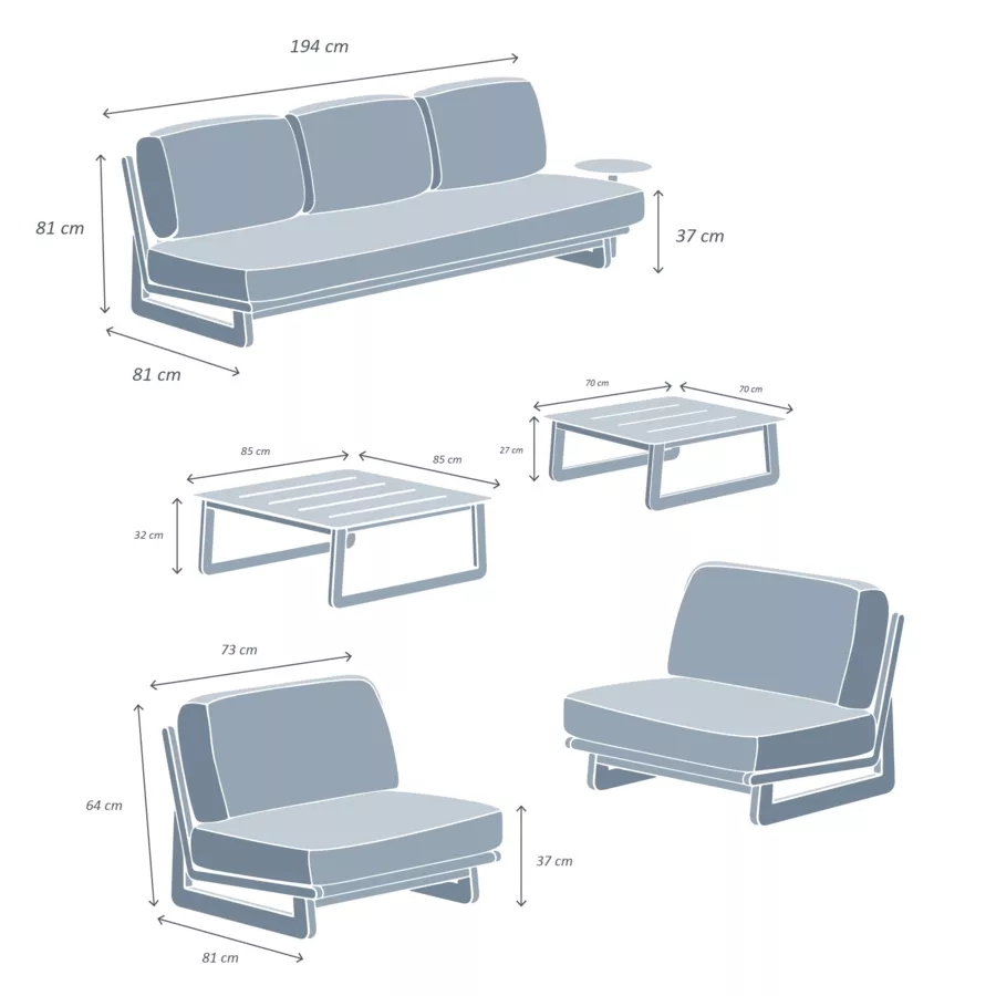 Conjunto de jardí­n aluminio 5 plazas Long Beach - Blanco