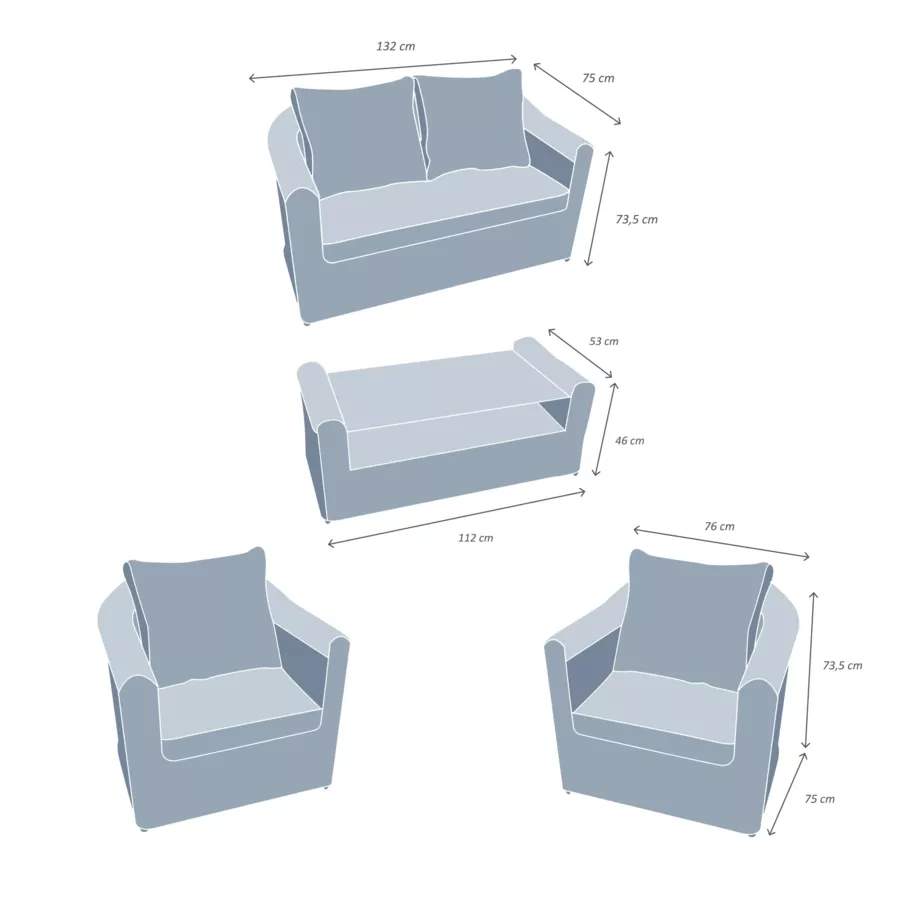 Loungeset van gevlochten hars 4 zitplaatsen 4 delig Calvi Sepia en Taupe