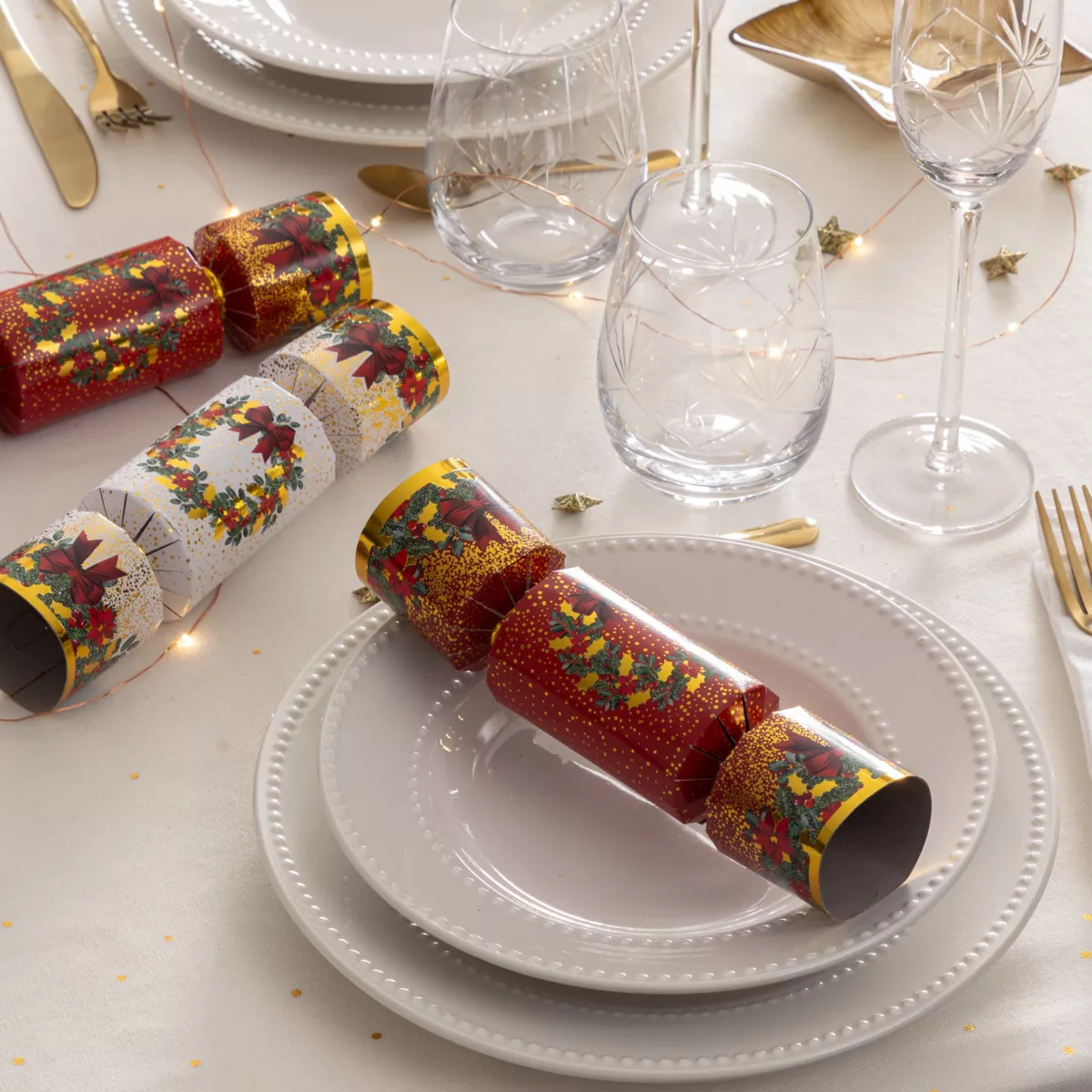 Lote de 6 crackers de Navidad Festividades Rojo y Blanco