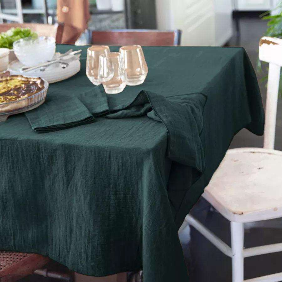 Nappe rectangulaire gaze de coton (150 x 350 cm) Gaïa Vert Sapin