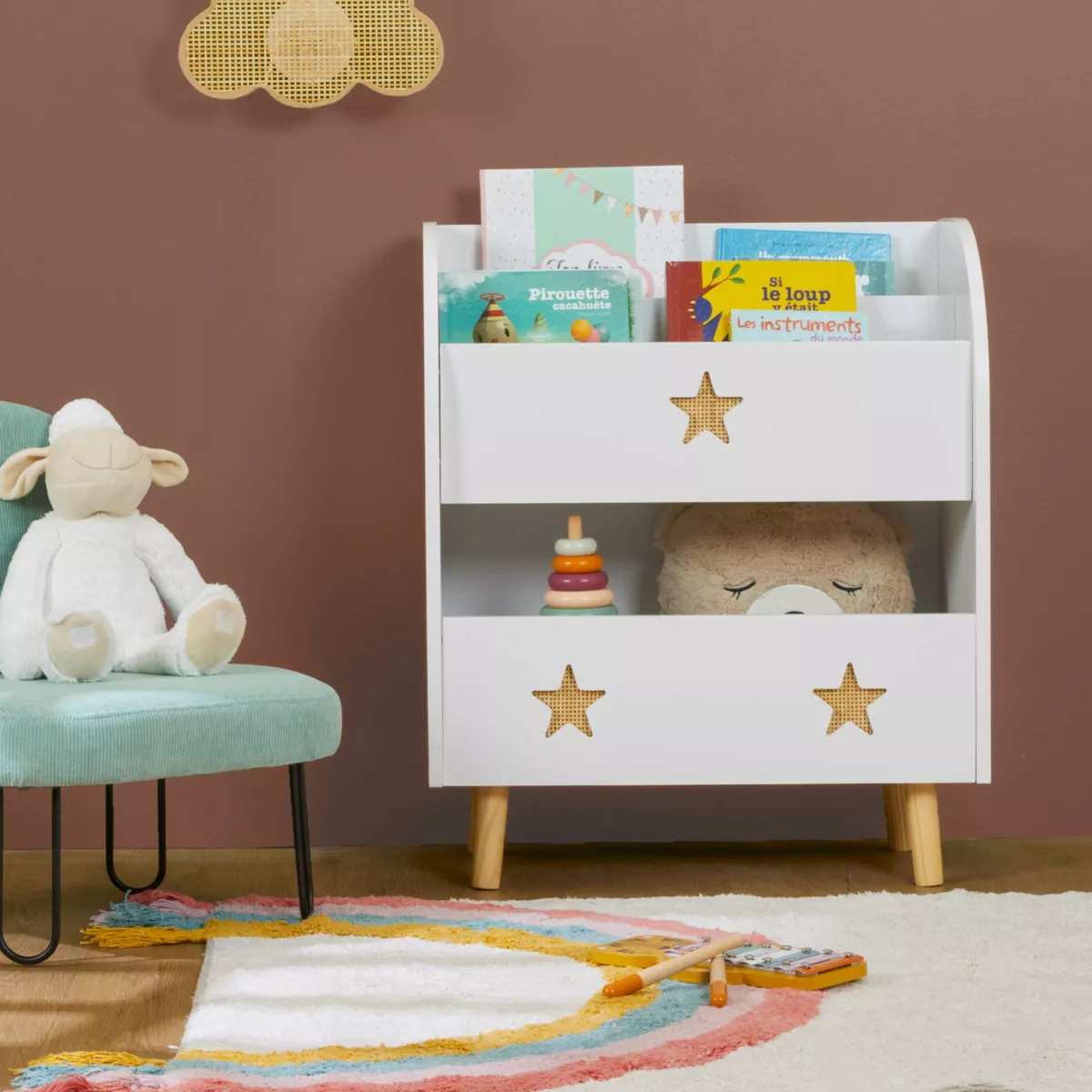 Bibliothèque enfant bois (H72 cm) Stars Blanche