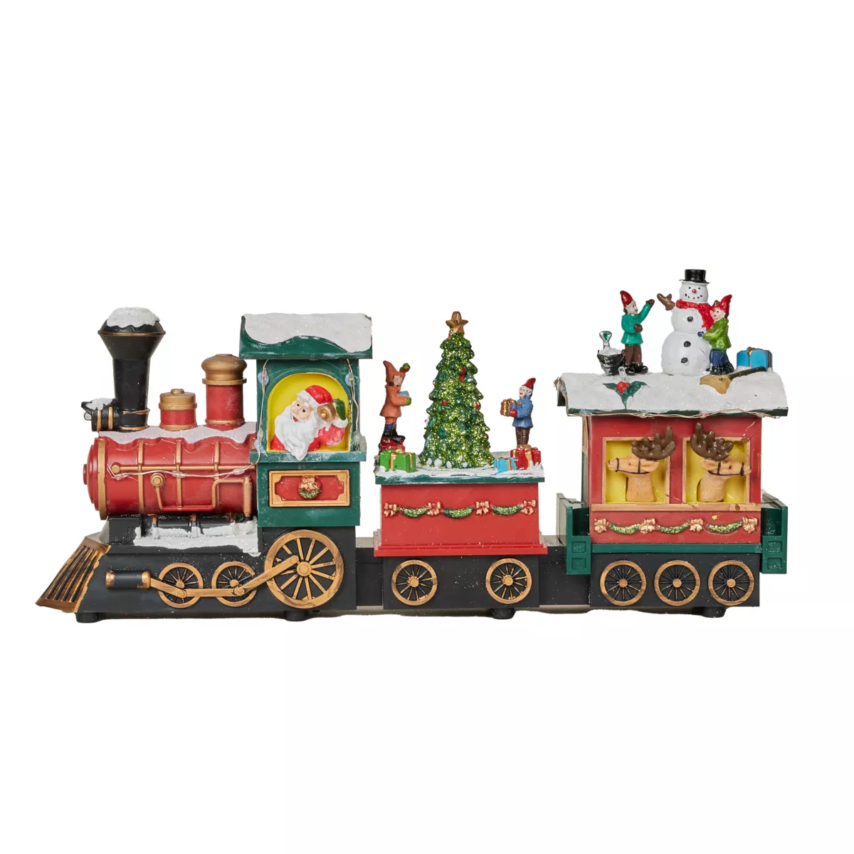 Tren de Navidad animado y musical (H38 cm) Papá Noel y sus Duendes bromistas Multicolor