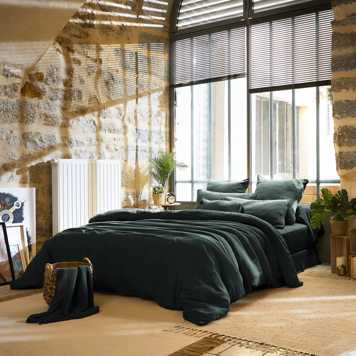 Housse de couette gaze de coton (260 x 240 cm) Gaïa Vert sapin