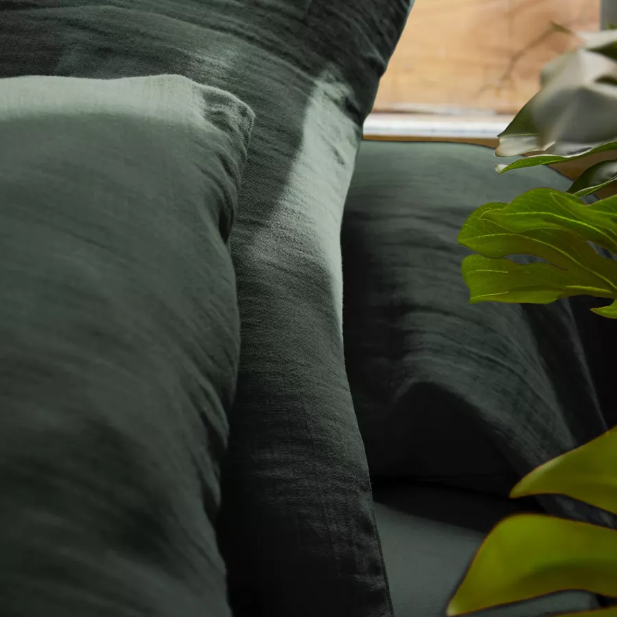 Rechteckiger Kissenbezug aus Baumwollgaze (50 x 80 cm) Gaïa Tannengrün