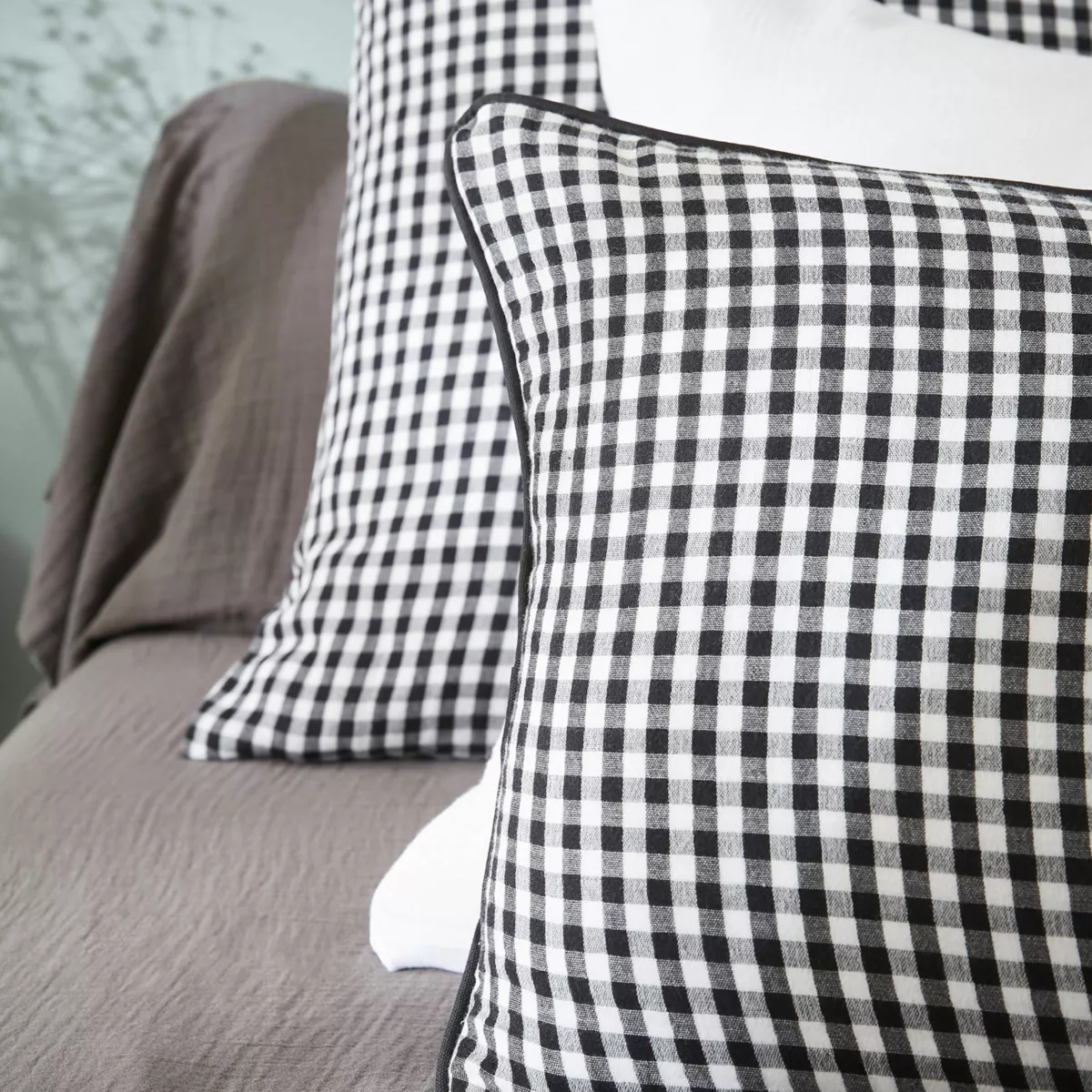 Housse de couette gaze de coton (140 x 200 cm) Gaïa vichy Noir