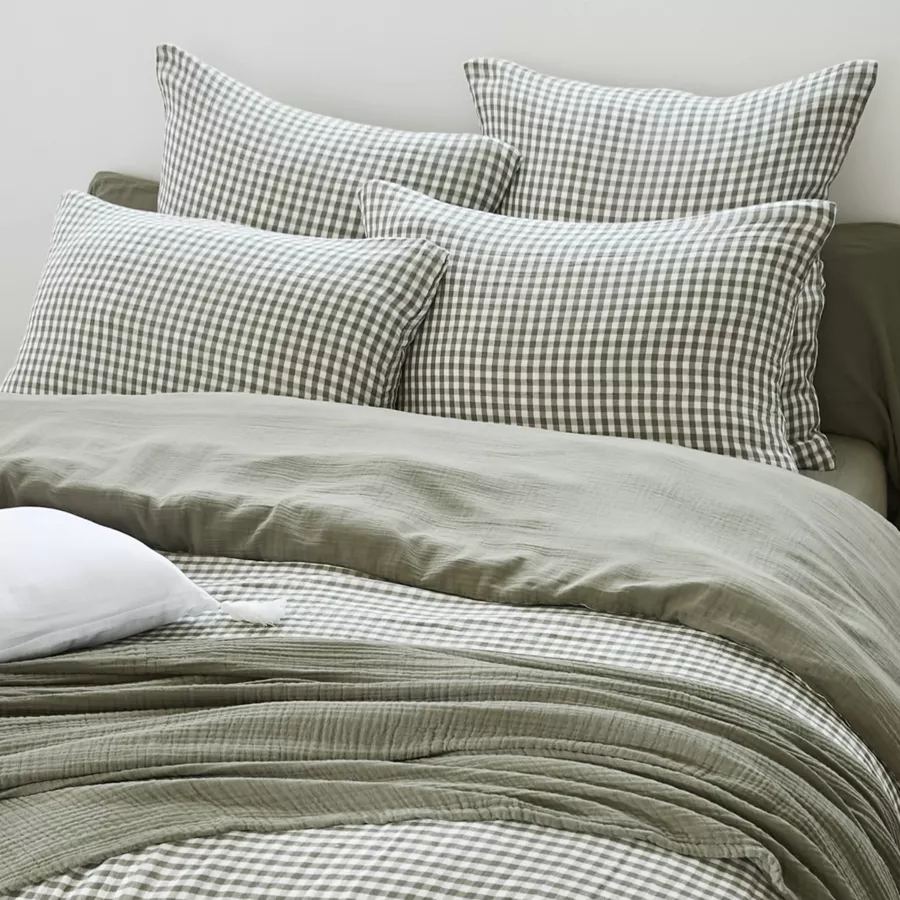 Housse de couette gaze de coton (140 x 200 cm) Vickie Vert romarin