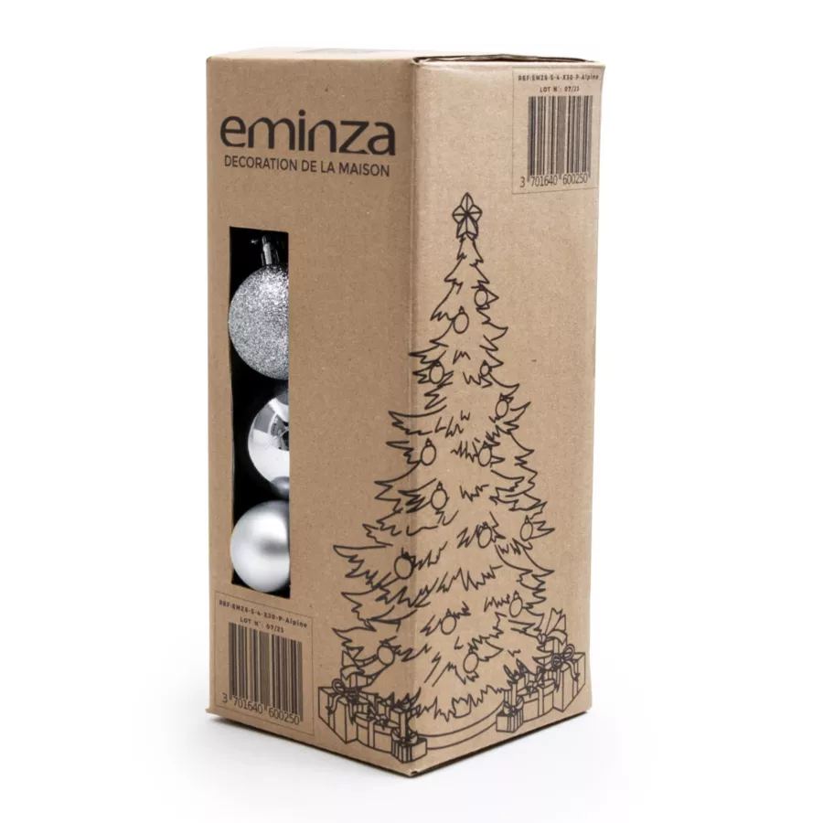 Lot de 30 boules de Noël assorties New Alpine Argent