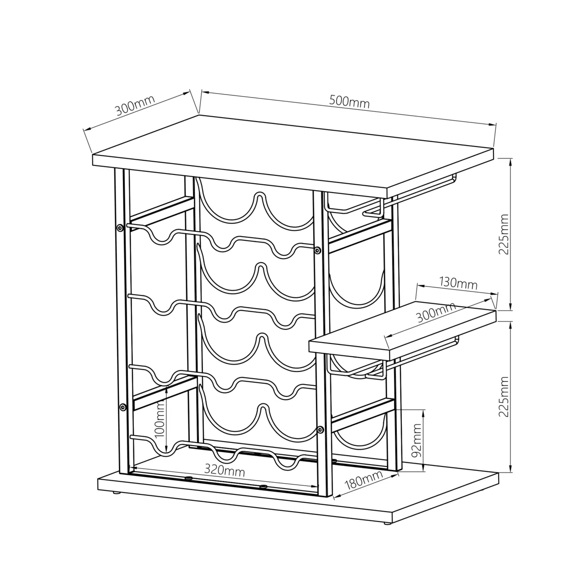 Mueble portabotellas industrial con 12 compartimentos y portavasos (H50 cm) Arthur Negro