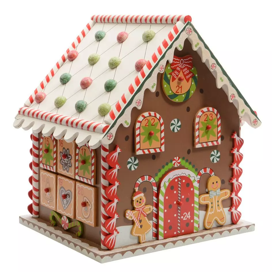 Calendario Dell'Avvento Tradizionale Con Slitta E Camino - 24 Porte Con Glitter, 224x306 Mm