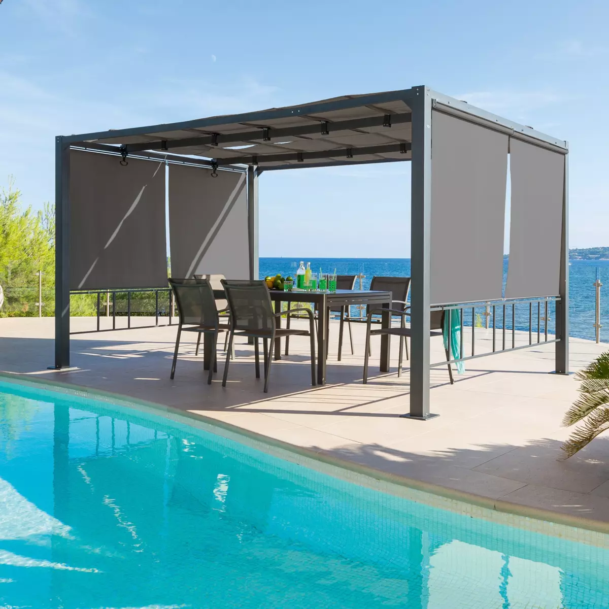 Lotto di 4 tende a rullo per gazebo Moai (3 x 4 m) - Ardesia 2
