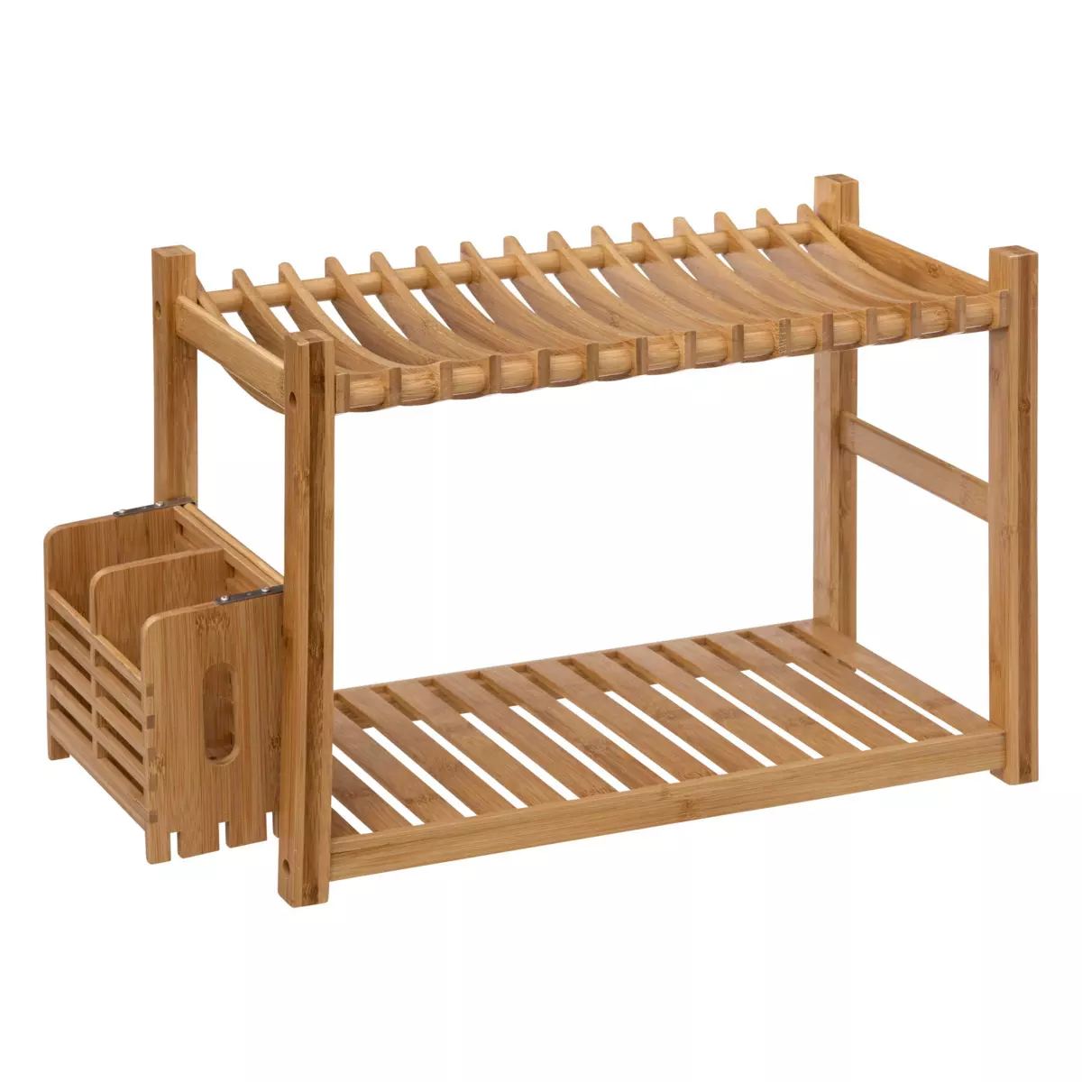 OUGPIU Scolapiatti in legno di bambù, scolapiatti in legno, per pentole, coperchi e taglieri, organizer per armadietti da cucina, per ciotole, tazze, taglieri e altro (3 griglie