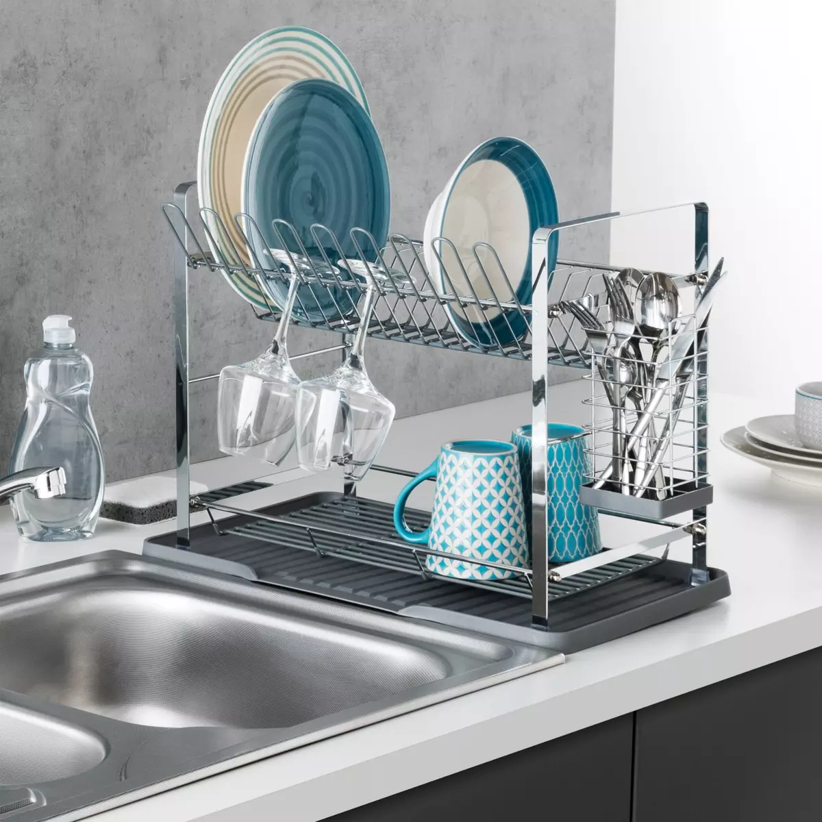 Egouttoir 2 niveaux Actual Gris 1