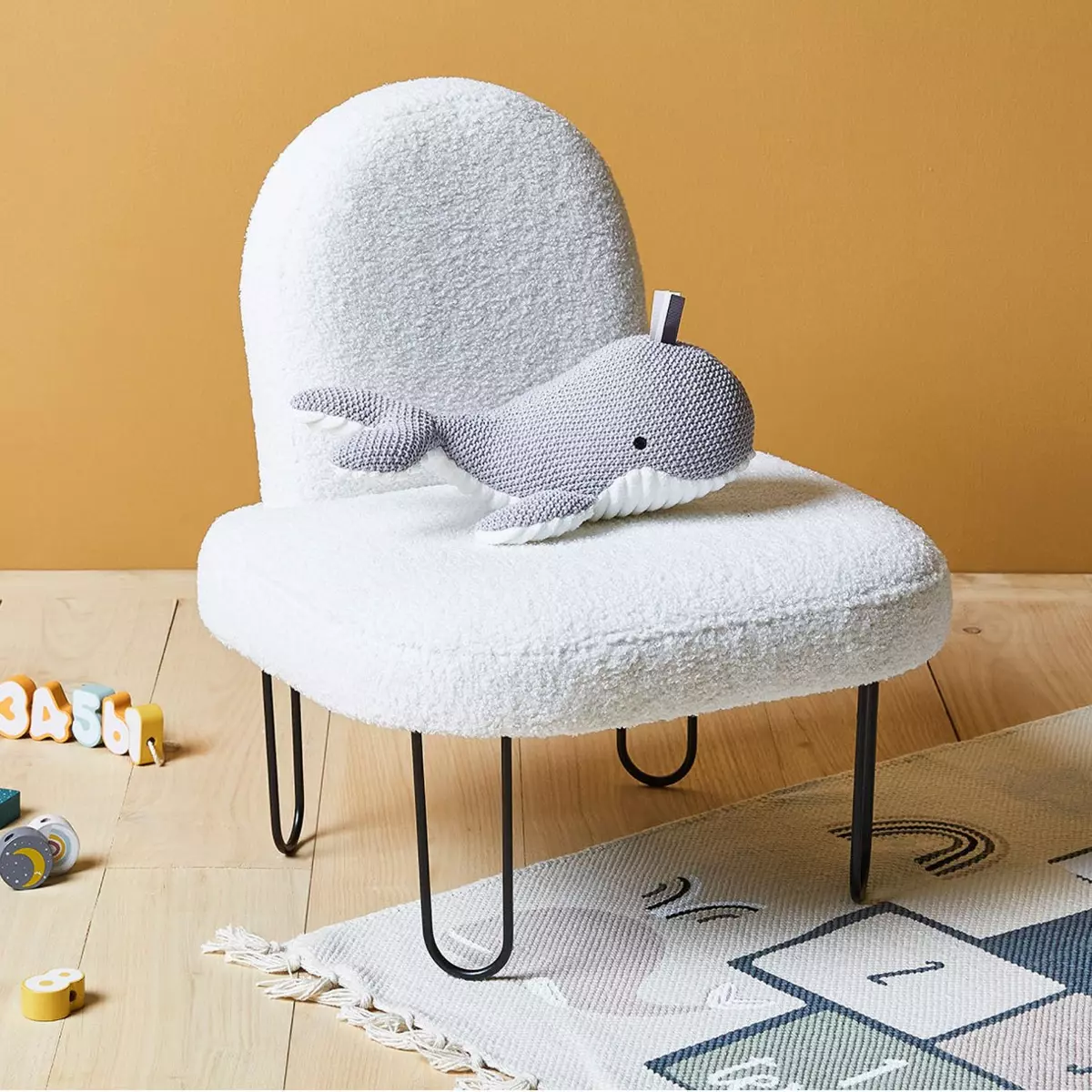 Fauteuil enfant velours Augustin Blanc 1