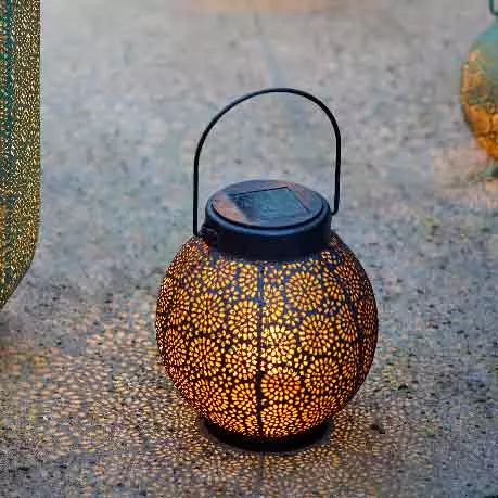 Lanterna Solare Marrakech In Metallo - 30 Cm, Stile Boho, Impermeabile IP65 Per Giardino