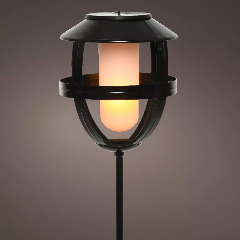 Borne de jardin à LED solaire Effet flamme - Noir 3