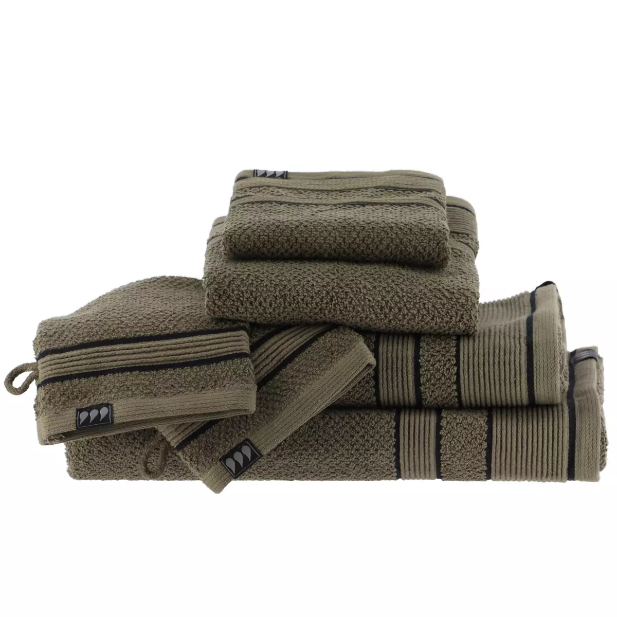 Serviette de bain (50 x 90 cm) Black Line Vert kaki / noir 2