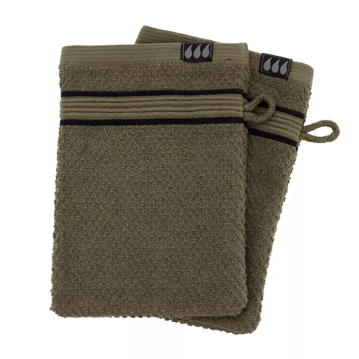 Set di due guanti in spugna di cotone Black Line Verde cachi / nero 1