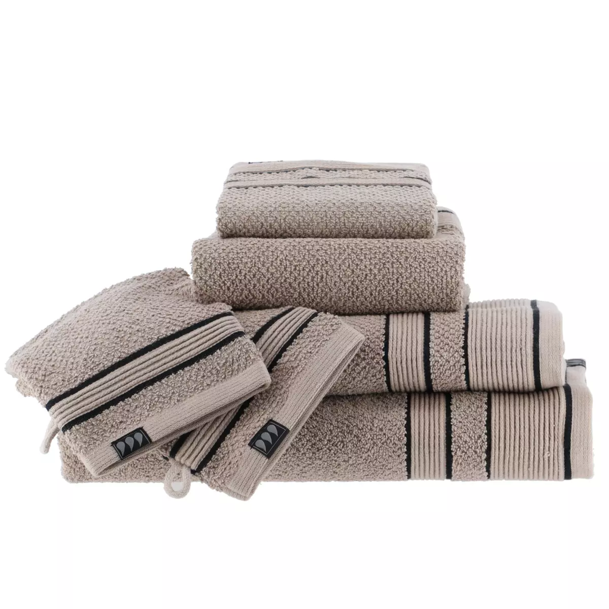 Lot de 2 gants de toilette coton Black Line Gris ficelle / noir 2