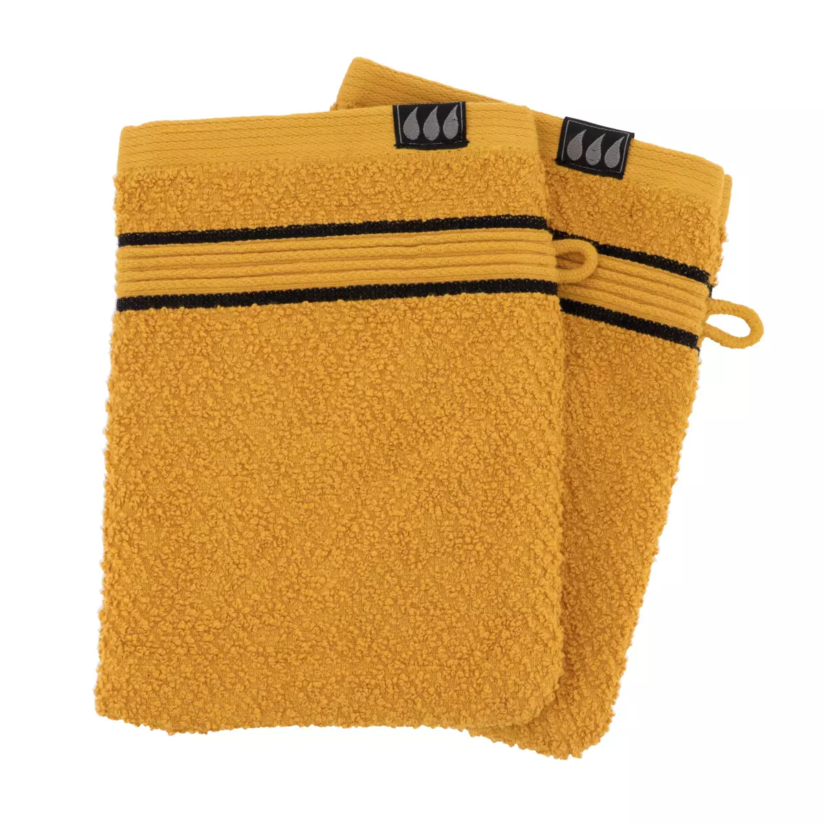 Lot de 2 gants de toilette coton Black Line Jaune ocre / noir 1