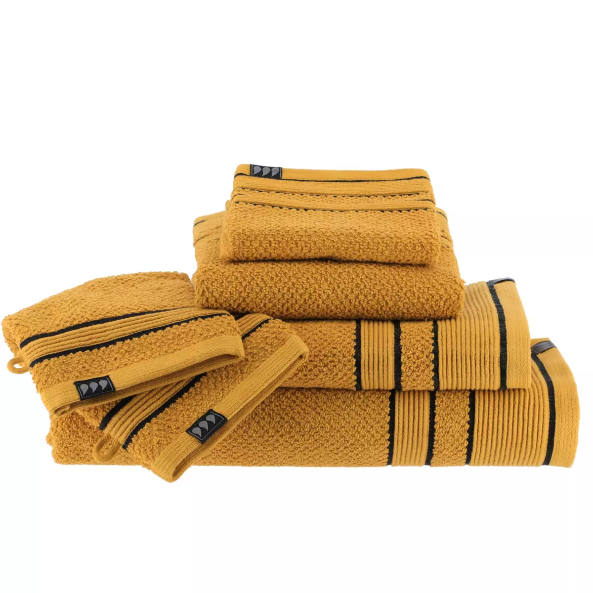 Lot de 2 gants de toilette coton Black Line Jaune ocre / noir 2
