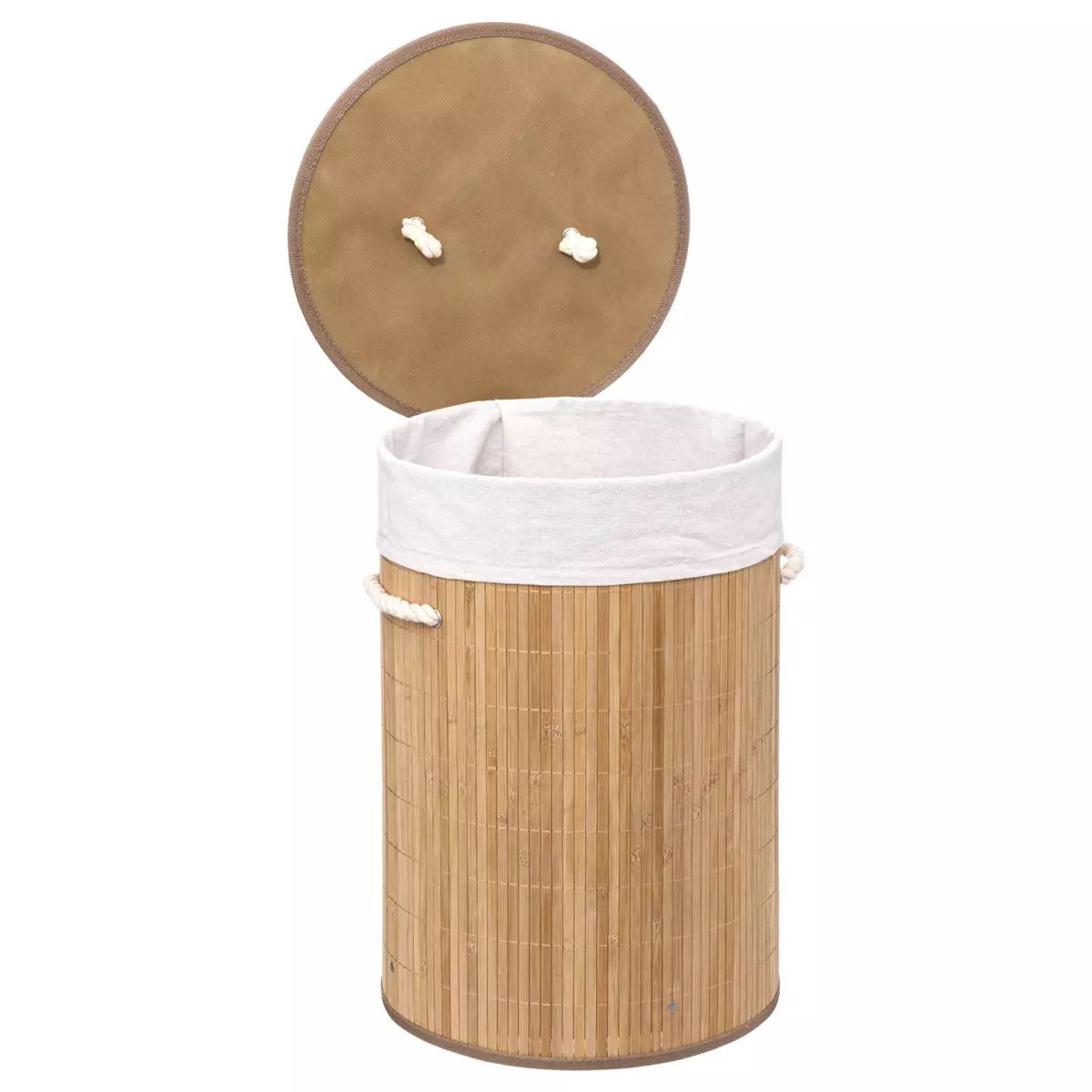 Cesta redonda de bambú para la ropa sucia Natural 3