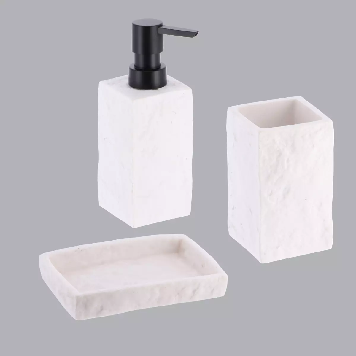 Juego de accesorios de baño  Efecto piedra Blanco 1