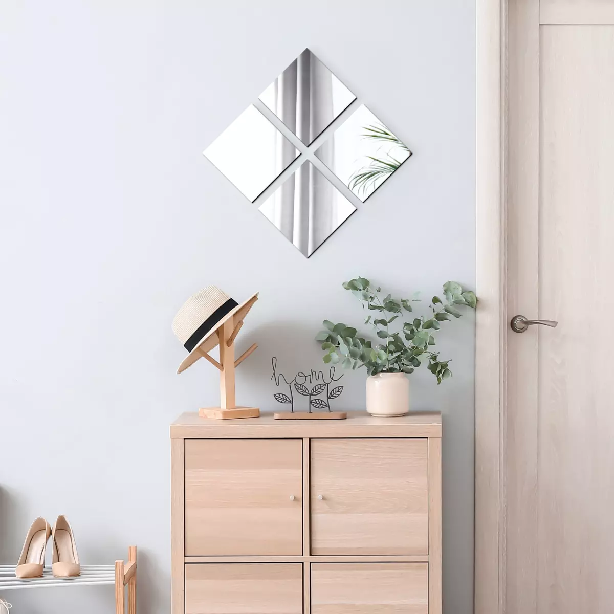 Set van 4 zelfklevende spiegels (H20 cm) Vierkant