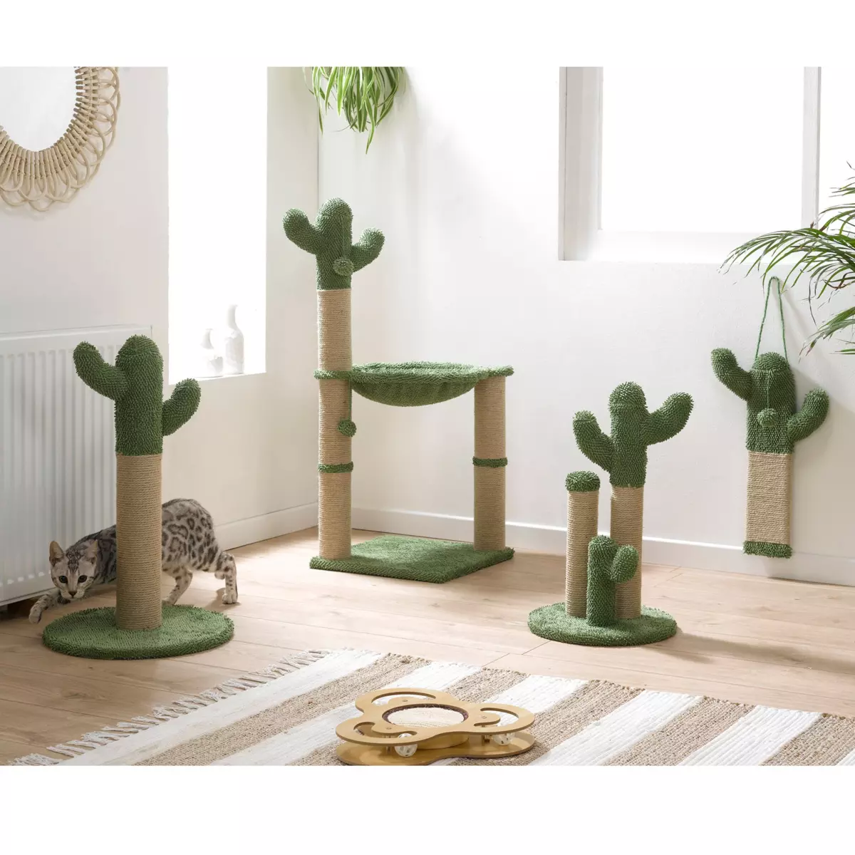 Arbre Chat Cactus Avec Jouet Et Hamac Vert Eminza