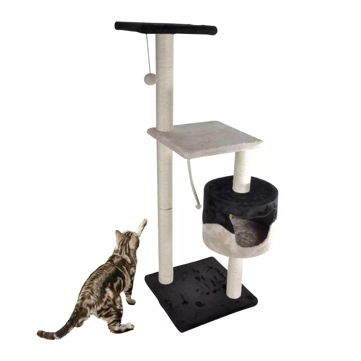 Arbre à chat avec jouet et niche Ecru/Chocolat 1