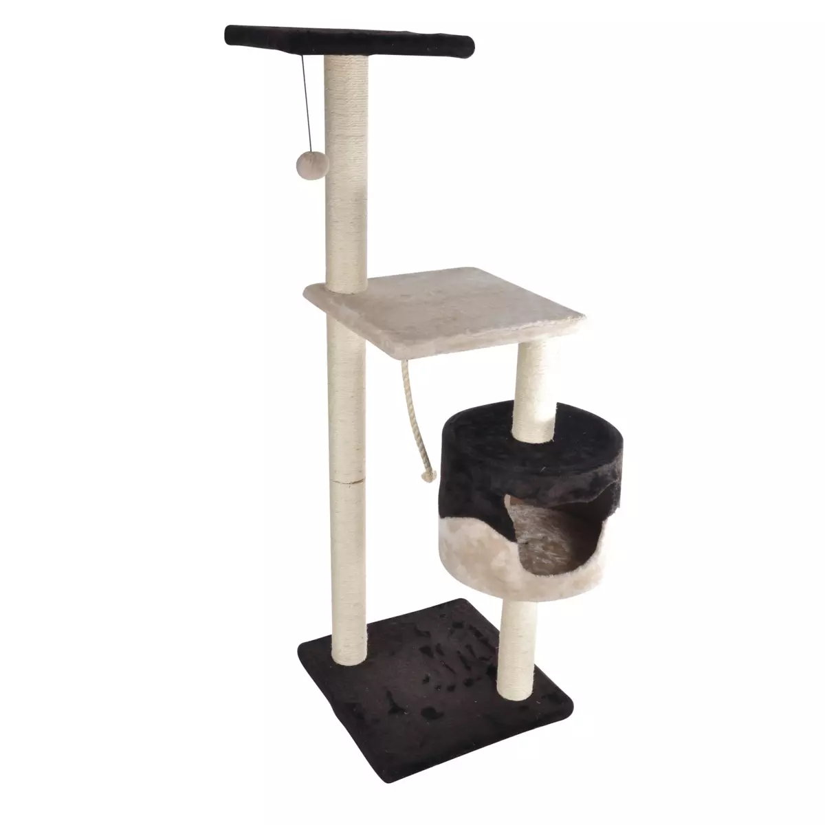 Arbre à chat avec jouet et niche Ecru/Chocolat 2