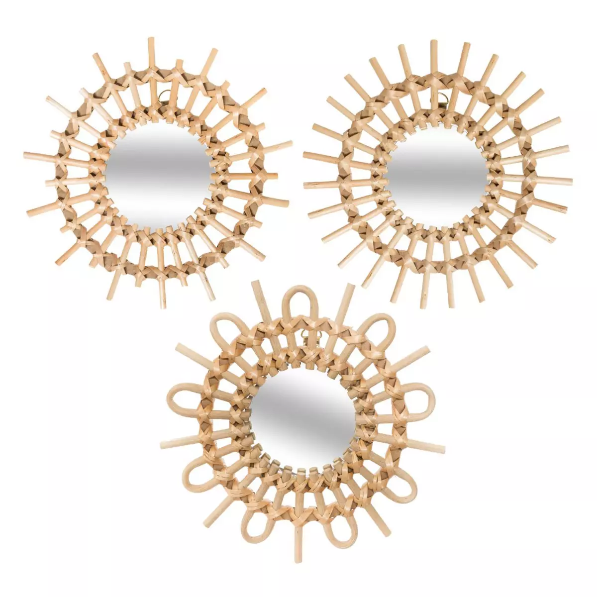 3er Set Spiegel Soleil Rattan Beige 1