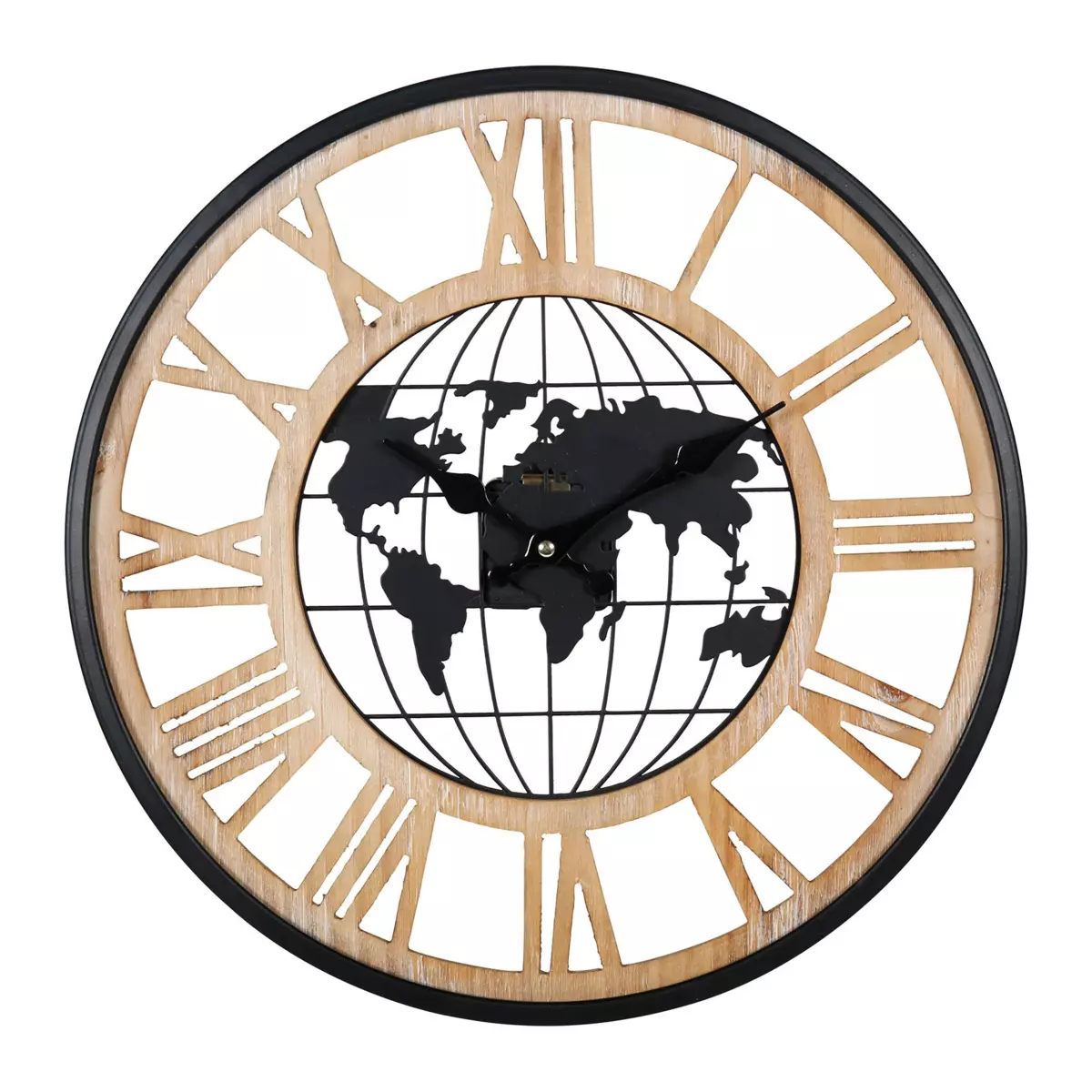 Horloge Monde Noire et Bois 1