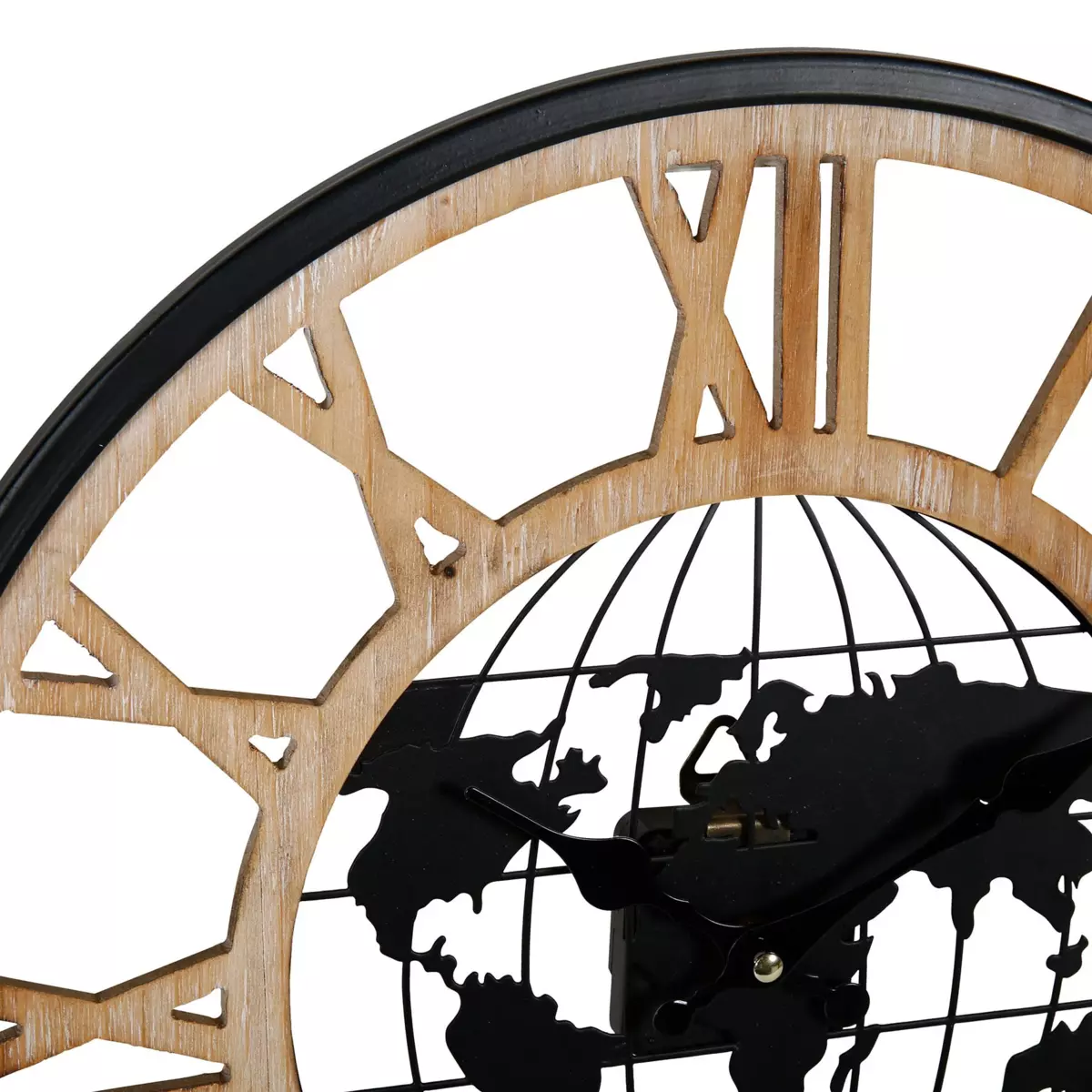 Horloge Monde Noire et Bois 2