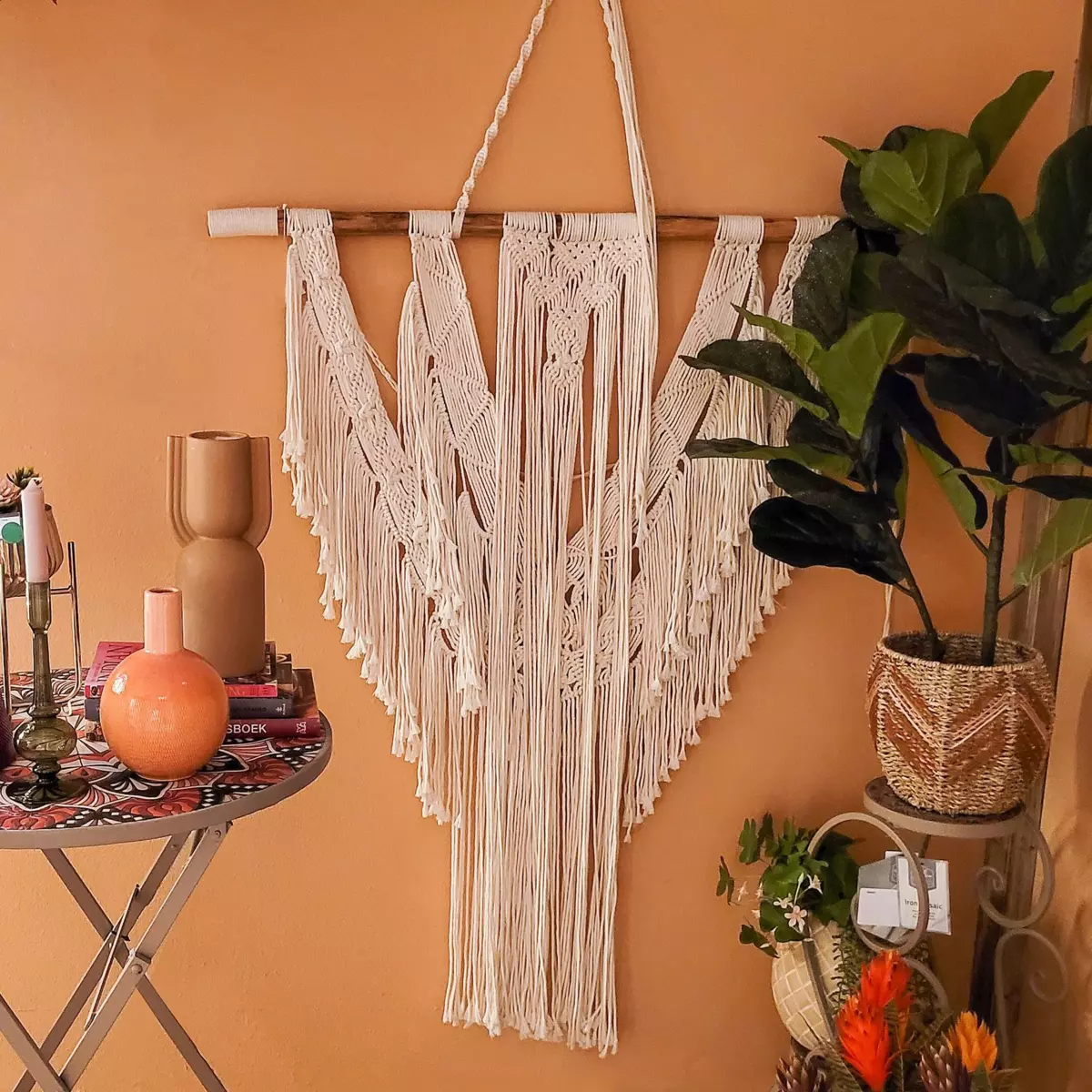 Achart Grande Arazzo In Macramè Bohémien 109x81 Cm - Decorazione Da Parete In Cotone Per Soggiorno