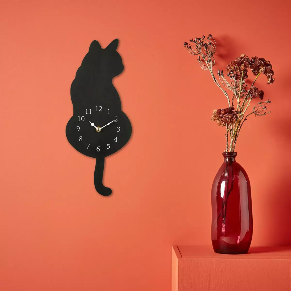Decoratieve muurklok (H40 cm) Zwarte Kat