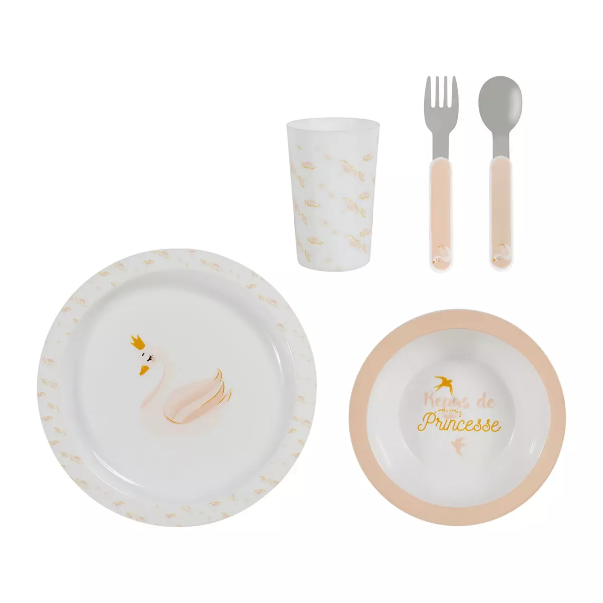 Coffret repas 5 pièces Cygne Rose