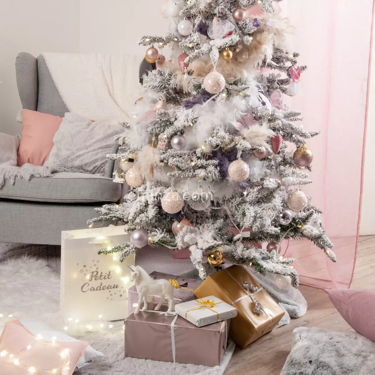 Tappeto per albero rotondo Ecopelliccia grigia 2