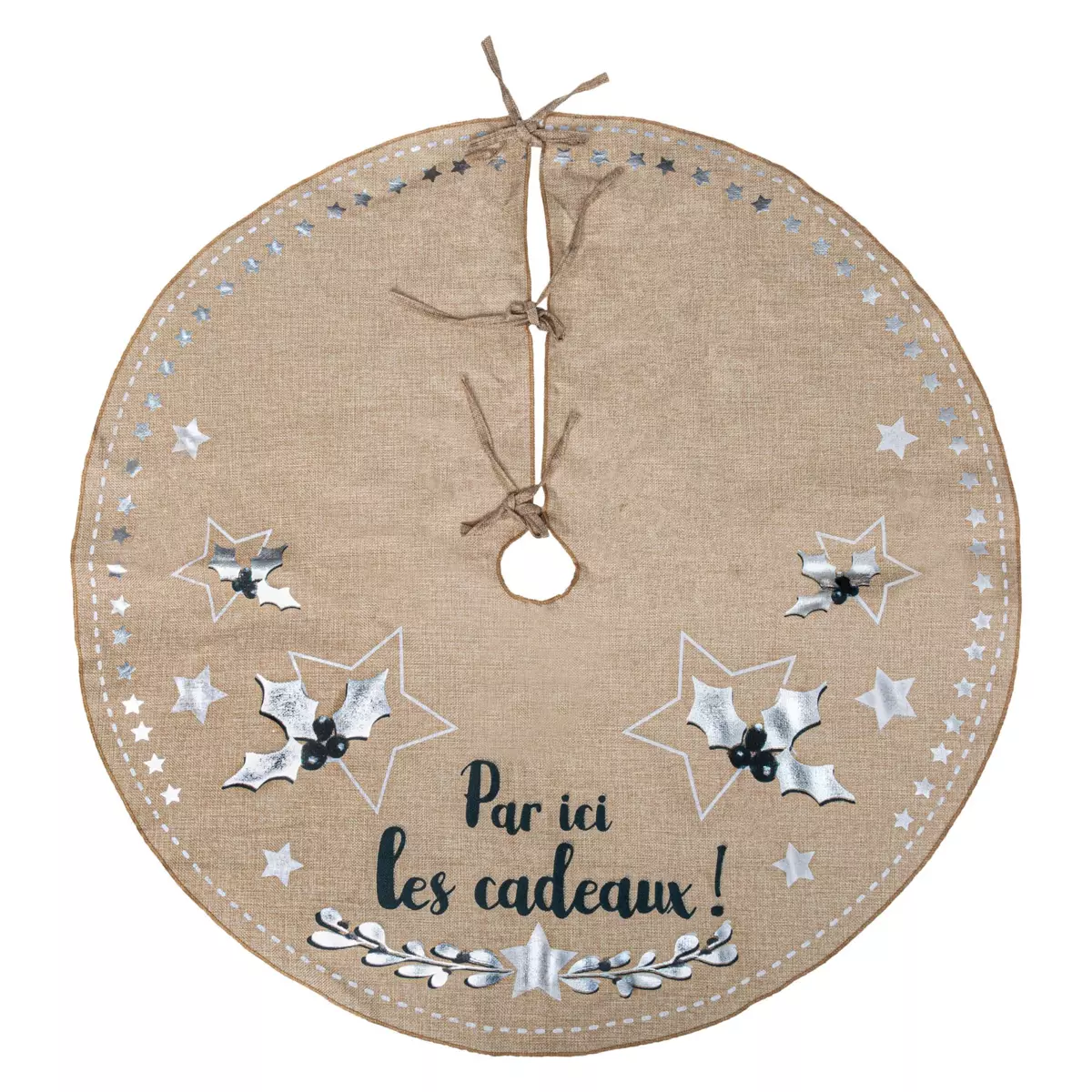 Tapis de sapin rond en jute Par ici les cadeaux 1