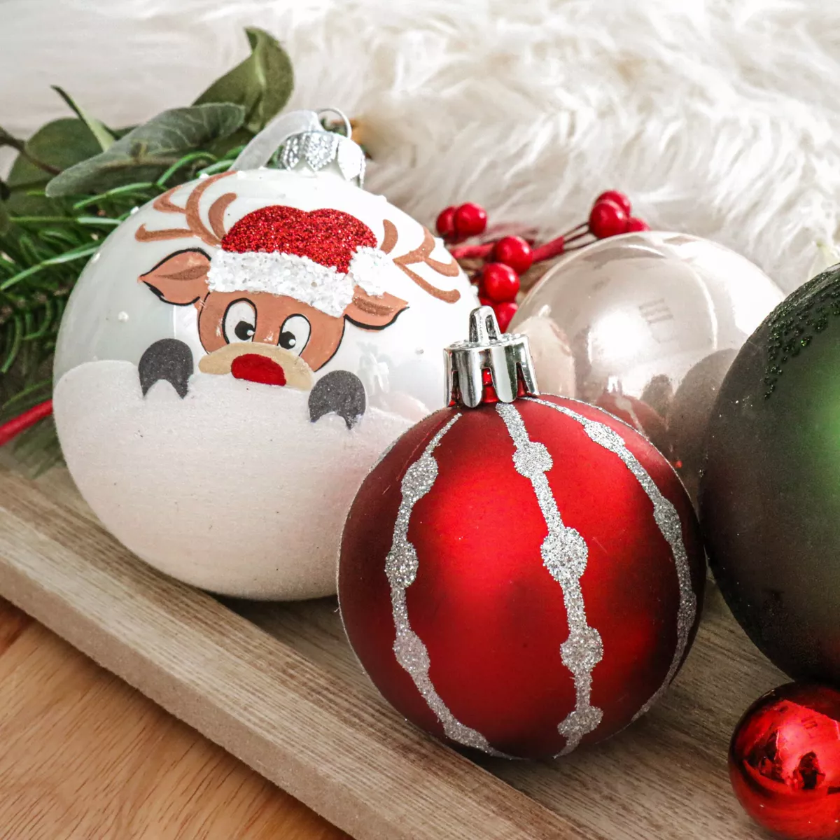 Lote de 6 bolas de Navidad en vidrio (D80 mm) Filou Blanco  3