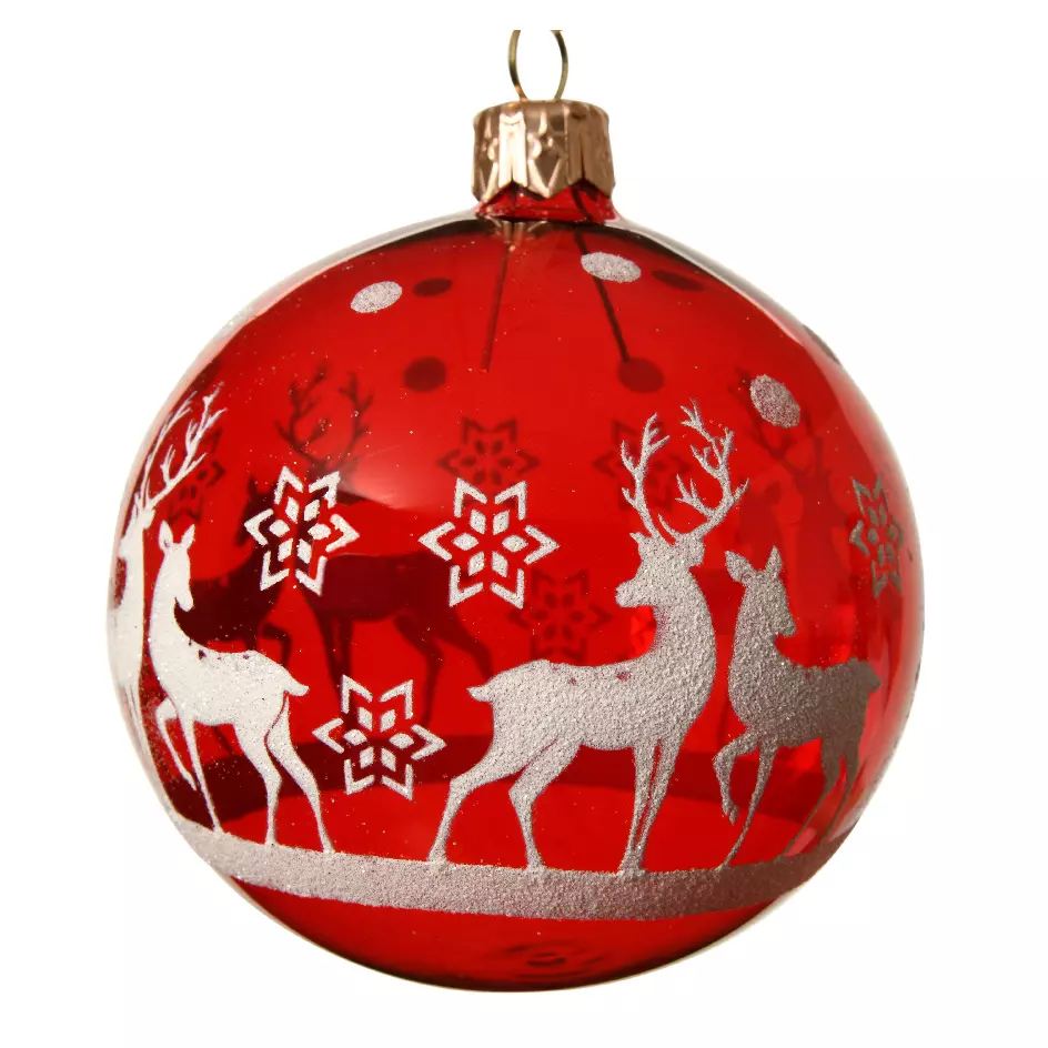 Lote de 6 bolas de Navidad en vidrio (D80 mm) Rudolf Rojo  3