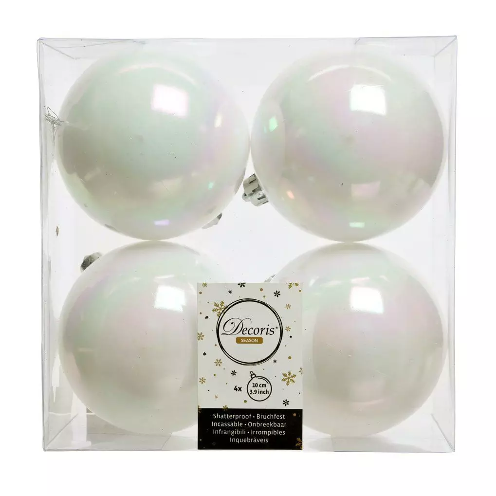 Lot de 4 boules de Noël (D100 mm) Alpine Blanc irisé 1