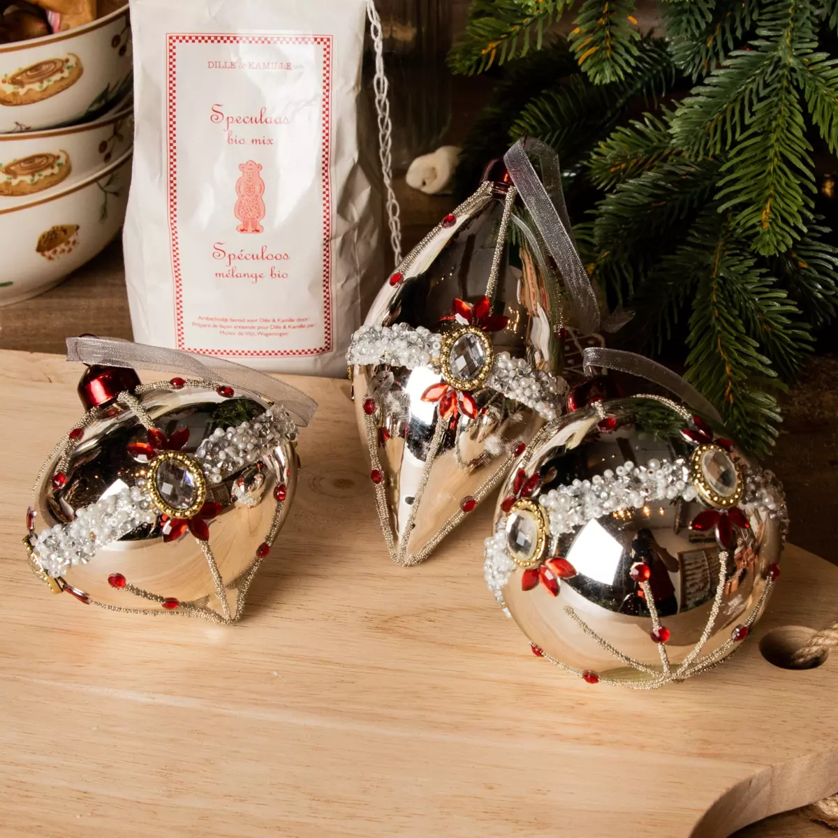 Confezione di 3 palline di Natale (D80 mm) in vetro Ornéla Argento 1